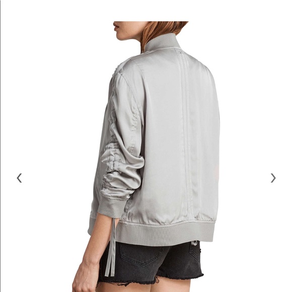 All Saints Ellis ruched-sleeve silver grey bomber - Picture 3 of 3